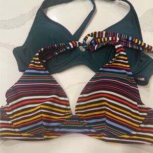 Old Navy Multicolor Striped Halter Bikini Top with Teal Back Band